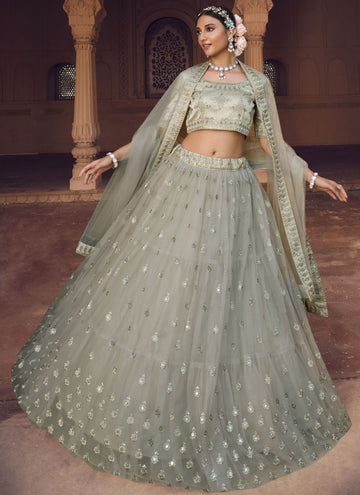 Grey Sequence Work Soft Net Latest Designer Lehenga Choli